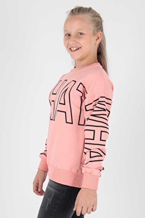 Kids Kız What Baskılı Sweat Uzun Kollu Sweatshirt Pamuklu Ak15153