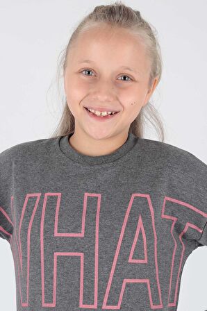 Kids Kız What Baskılı Sweat Uzun Kollu Sweatshirt Pamuklu Ak15153