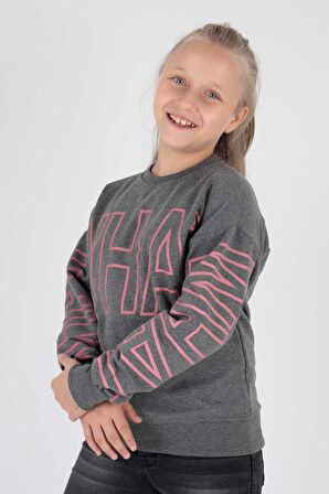 Kids Kız What Baskılı Sweat Uzun Kollu Sweatshirt Pamuklu Ak15153