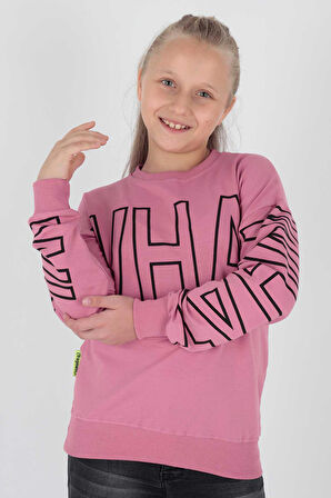 Kids Kız What Baskılı Sweat Uzun Kollu Sweatshirt Pamuklu Ak15153