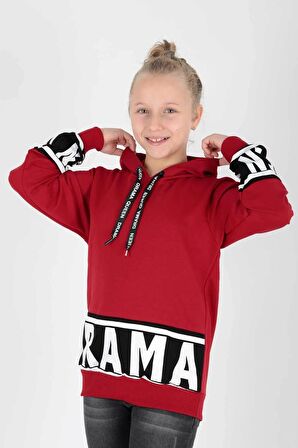 Kids Kız Drama Baskılı Sweat Uzun Kollu Kapşonlu Sweatshirt Pamuklu Ak13433