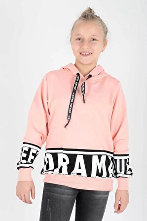 Kids Kız Drama Baskılı Sweat Uzun Kollu Kapşonlu Sweatshirt Pamuklu Ak13433