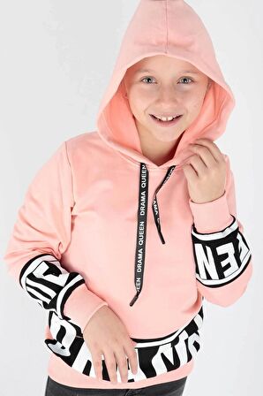 Kids Kız Drama Baskılı Sweat Uzun Kollu Kapşonlu Sweatshirt Pamuklu Ak13433