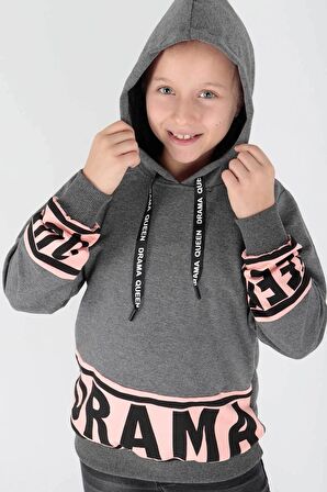 Kids Kız Drama Baskılı Sweat Uzun Kollu Kapşonlu Sweatshirt Pamuklu Ak13433