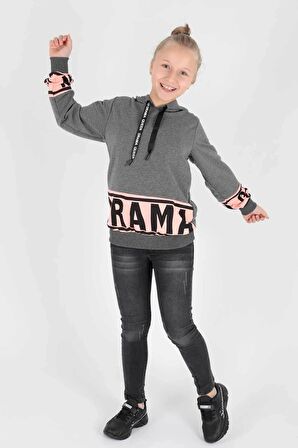 Kids Kız Drama Baskılı Sweat Uzun Kollu Kapşonlu Sweatshirt Pamuklu Ak13433