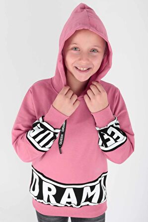 Kids Kız Drama Baskılı Sweat Uzun Kollu Kapşonlu Sweatshirt Pamuklu Ak13433