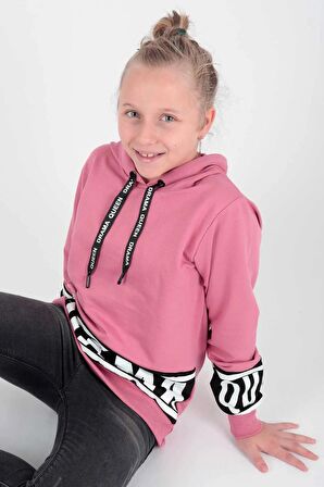 Kids Kız Drama Baskılı Sweat Uzun Kollu Kapşonlu Sweatshirt Pamuklu Ak13433