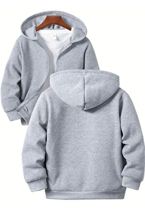 Kız - Erkek Çocuk Basic Fermuarlı Kalın 3 İplik Kışlık Okul Sweat Ak1815
