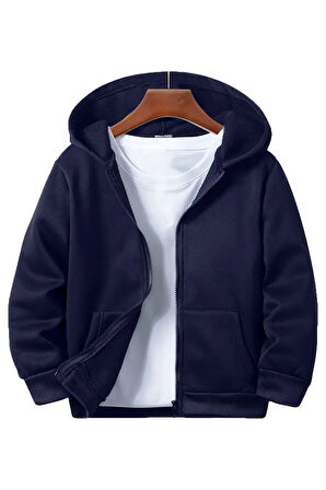 Kız - Erkek Çocuk Basic Fermuarlı Kalın 3 İplik Kışlık Okul Sweat Ak1815