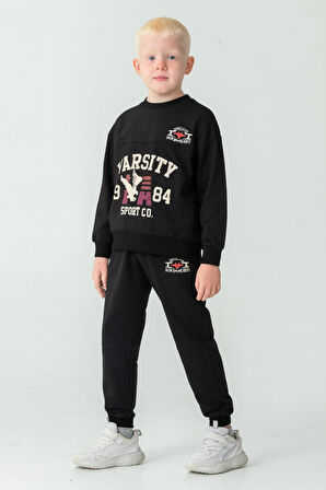Erkek Çocuk Varsity Baskılı Alt Üst Eşofman Takımı Ak7959
