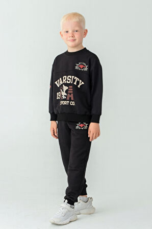 Erkek Çocuk Varsity Baskılı Alt Üst Eşofman Takımı Ak7959