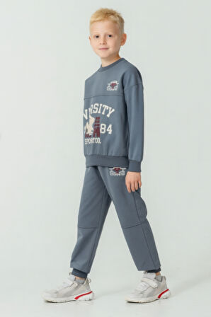 Erkek Çocuk Varsity Baskılı Alt Üst Eşofman Takımı Ak7959