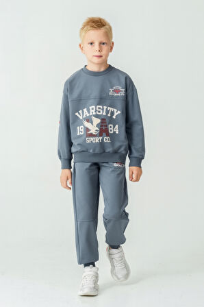 Erkek Çocuk Varsity Baskılı Alt Üst Eşofman Takımı Ak7959
