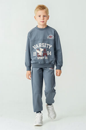 Erkek Çocuk Varsity Baskılı Alt Üst Eşofman Takımı Ak7959