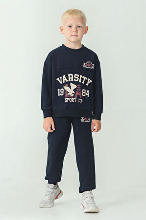 Erkek Çocuk Varsity Baskılı Alt Üst Eşofman Takımı Ak7959