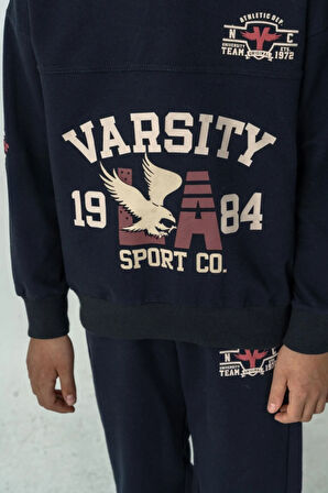 Erkek Çocuk Varsity Baskılı Alt Üst Eşofman Takımı Ak7959