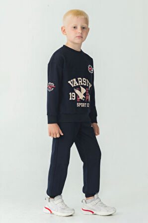 Erkek Çocuk Varsity Baskılı Alt Üst Eşofman Takımı Ak7959