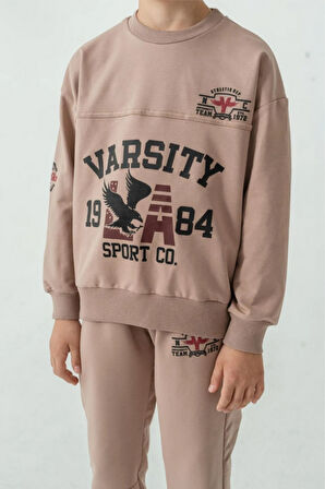 Erkek Çocuk Varsity Baskılı Alt Üst Eşofman Takımı Ak7959