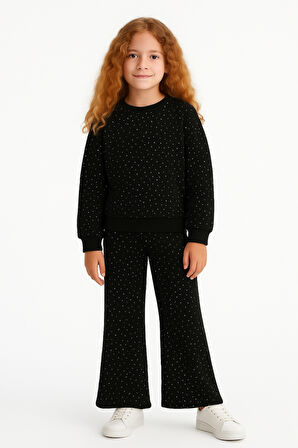 Kız Çocuk Küçük Taş İşlemeli Alt Üst Takım Ak13595