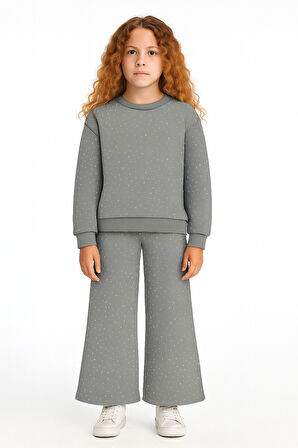 Kız Çocuk Küçük Taş İşlemeli Alt Üst Takım Ak13595