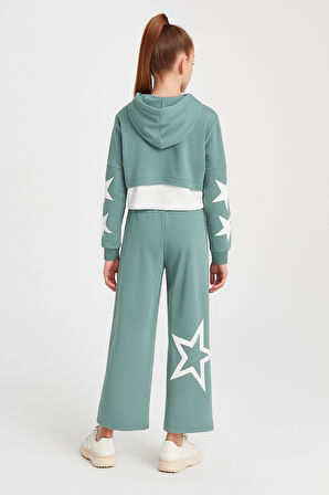 Kız Çocuk Yıldız Baskılı Kapüşonlu Alt Üst Takım Ak13536