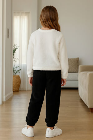 Kız - Erkek Çocuk Gülen Yüz Nakışlı Kışlık Peluş Takım Ak4006