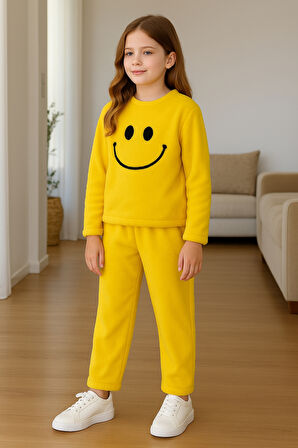 Kız - Erkek Çocuk Gülen Yüz Nakışlı Kışlık Peluş Takım Ak4006