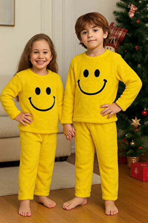 Kız - Erkek Çocuk Gülen Yüz Nakışlı Kışlık Peluş Takım Ak4006