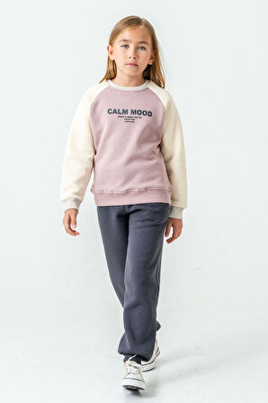 Kız Çocuk Calm Mood Baskılı 3 İplik Kalın Kışlık Eşofman Takımı Ak4209