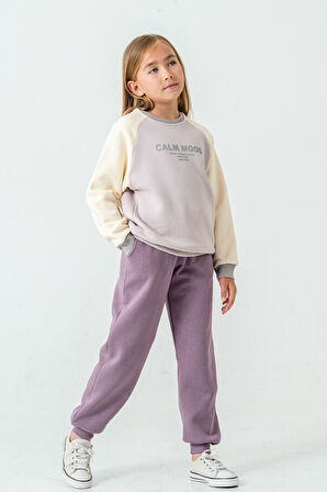 Kız Çocuk Calm Mood Baskılı 3 İplik Kalın Kışlık Eşofman Takımı Ak4209