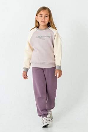 Kız Çocuk Calm Mood Baskılı 3 İplik Kalın Kışlık Eşofman Takımı Ak4209