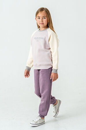 Kız Çocuk Calm Mood Baskılı 3 İplik Kalın Kışlık Eşofman Takımı Ak4209