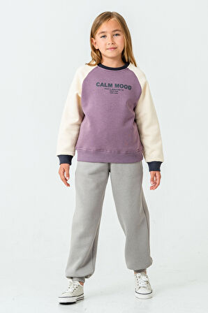 Kız Çocuk Calm Mood Baskılı 3 İplik Kalın Kışlık Eşofman Takımı Ak4209