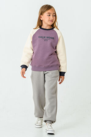 Kız Çocuk Calm Mood Baskılı 3 İplik Kalın Kışlık Eşofman Takımı Ak4209