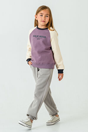 Kız Çocuk Calm Mood Baskılı 3 İplik Kalın Kışlık Eşofman Takımı Ak4209