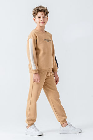 Erkek Çocuk The Best Tıme Is Now Baskılı 3 İplik Kalın Kışlık Eşofman Takımı Ak4230