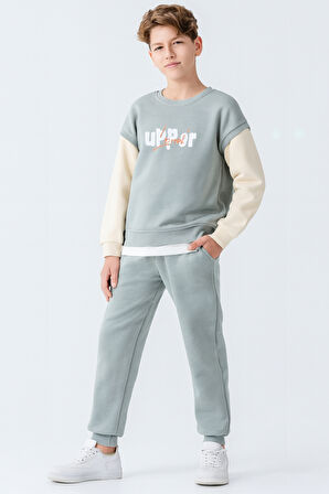 Erkek Çocuk Upper Baskılı 3 İplik Kalın Kışlık Eşofman Takımı Ak4231