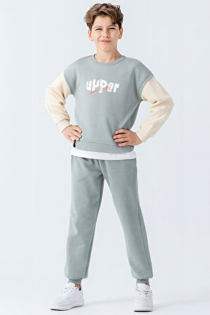 Erkek Çocuk Upper Baskılı 3 İplik Kalın Kışlık Eşofman Takımı Ak4231