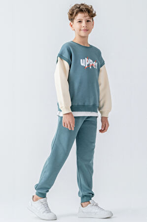 Erkek Çocuk Upper Baskılı 3 İplik Kalın Kışlık Eşofman Takımı Ak4231