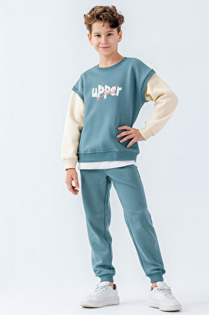 Erkek Çocuk Upper Baskılı 3 İplik Kalın Kışlık Eşofman Takımı Ak4231