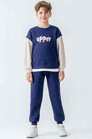 Erkek Çocuk Upper Baskılı 3 İplik Kalın Kışlık Eşofman Takımı Ak4231