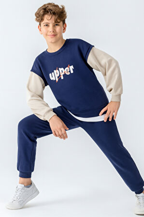 Erkek Çocuk Upper Baskılı 3 İplik Kalın Kışlık Eşofman Takımı Ak4231