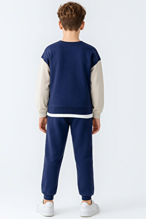 Erkek Çocuk Upper Baskılı 3 İplik Kalın Kışlık Eşofman Takımı Ak4231