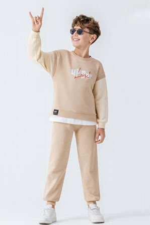 Erkek Çocuk Upper Baskılı 3 İplik Kalın Kışlık Eşofman Takımı Ak4231