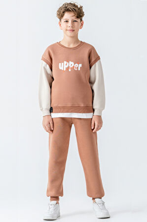 Erkek Çocuk Upper Baskılı 3 İplik Kalın Kışlık Eşofman Takımı Ak4231