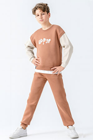 Erkek Çocuk Upper Baskılı 3 İplik Kalın Kışlık Eşofman Takımı Ak4231