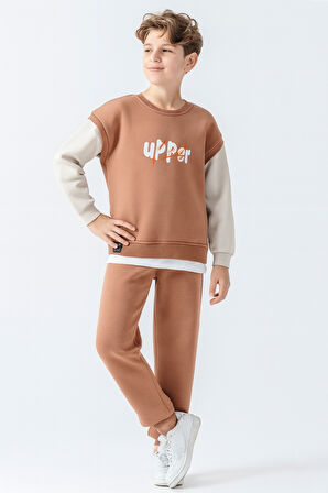 Erkek Çocuk Upper Baskılı 3 İplik Kalın Kışlık Eşofman Takımı Ak4231