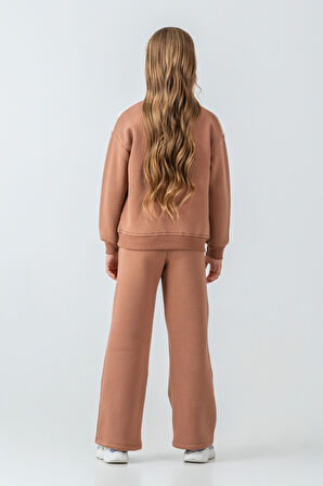 Kız Çocuk Kelebek Detaylı Yarım Fermuarlı 3 İplik Kalın Kışlık Eşofman Takımı Ak4233