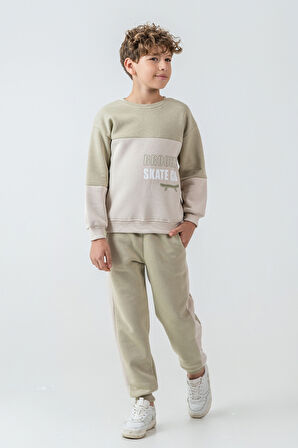 Erkek Çocuk Brooklyn Skat Clup Baskılı 3 İplik Kalın Kışlık Eşofman Takımı Ak4228