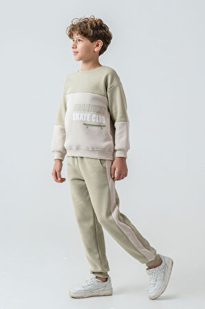 Erkek Çocuk Brooklyn Skat Clup Baskılı 3 İplik Kalın Kışlık Eşofman Takımı Ak4228